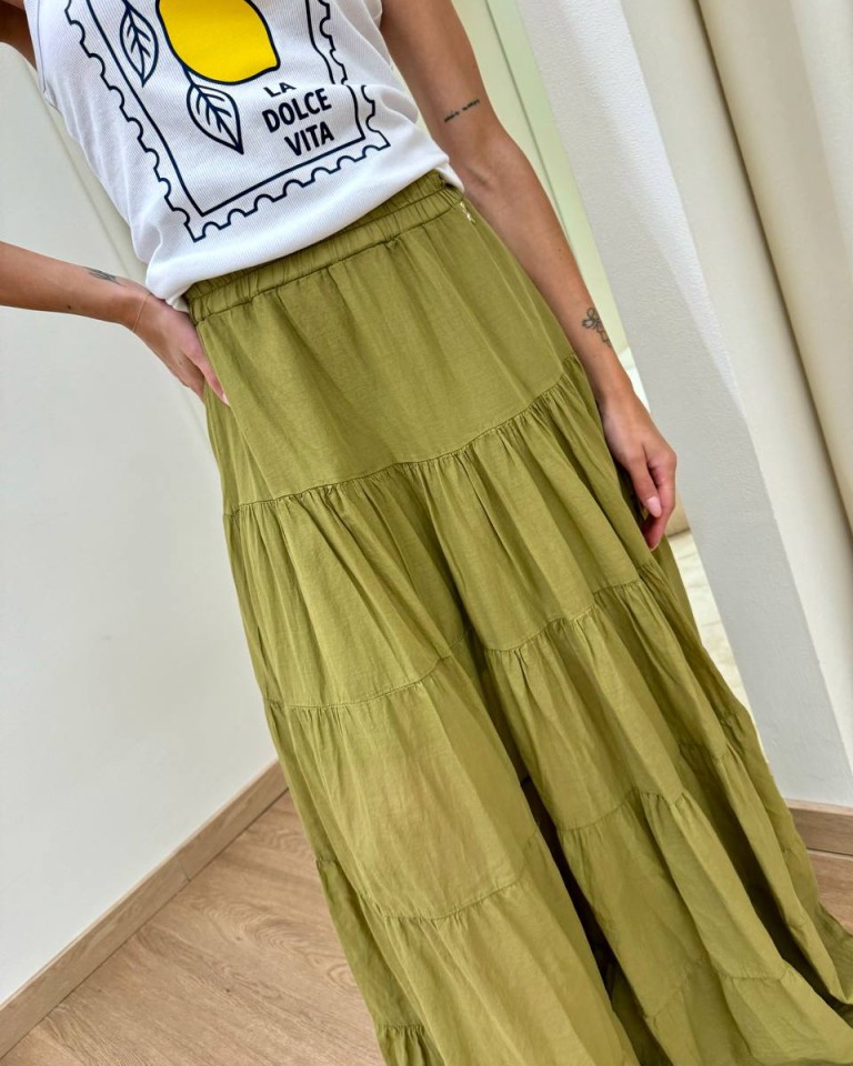 Gonna lunga balze verde olio Souvenir Shop Online Gonna lunga balze verde olio Souvenir