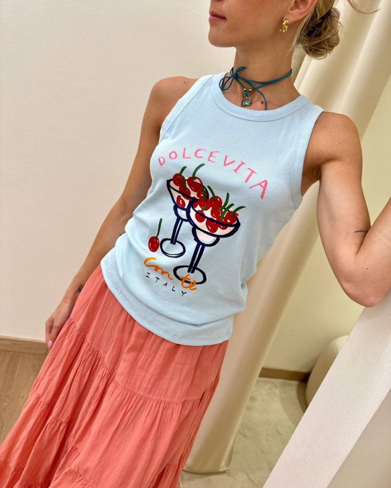 Canotta costine "dolcevita" azzurra Souvenir Shop Online Canotta costine "dolcevita" azzurra Souvenir