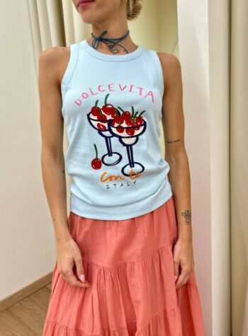 Shop Online Canotta costine "dolcevita" azzurra Souvenir