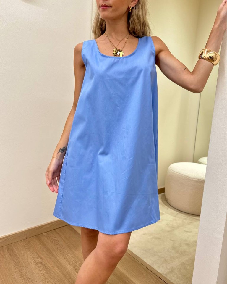 Vestito corto fiocco schiena celeste Vicolo Shop Online Vestito corto fiocco schiena celeste Vicolo