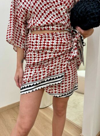 Shop Online Minigonna pareo fantasia panna rossa e nera Vicolo
