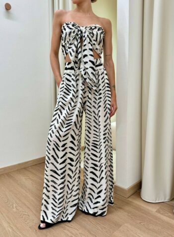 Shop Online Pantalone ampio fantasia panna e nera Vicolo