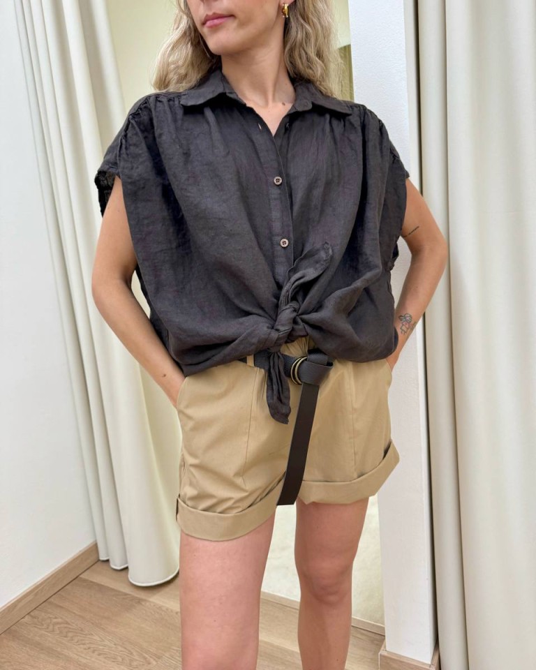 Camicia lino smanicata moro Susy Mix Shop Online Camicia lino smanicata moro Susy Mix