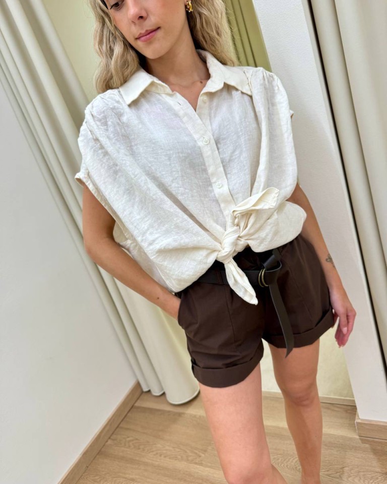 Camicia lino smanicata panna Susy Mix Shop Online Camicia lino smanicata panna Susy Mix
