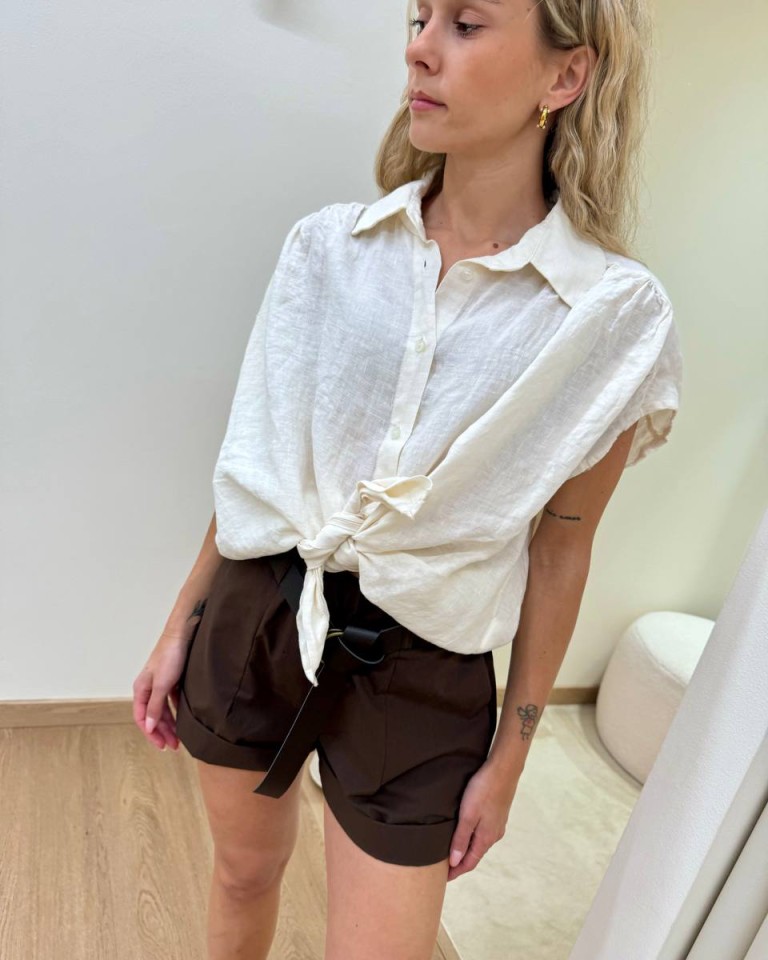 Camicia lino smanicata panna Susy Mix Shop Online Camicia lino smanicata panna Susy Mix