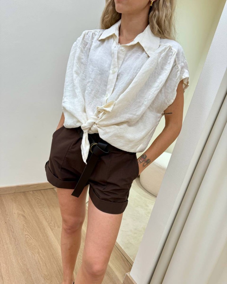 Camicia lino smanicata panna Susy Mix Shop Online Camicia lino smanicata panna Susy Mix