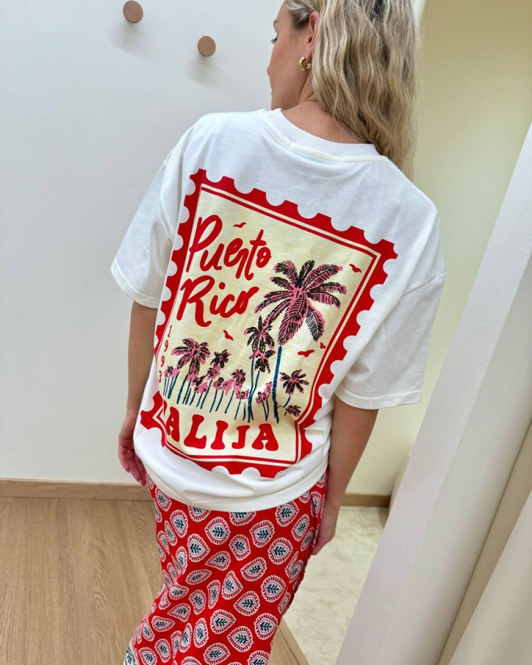 T-shirt panna stampa francobollo Puerto Rico HaveOne Shop Online T-shirt panna stampa francobollo Puerto Rico HaveOne