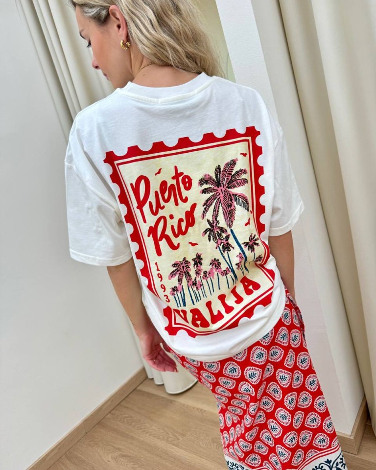 T-shirt panna stampa francobollo Puerto Rico HaveOne Shop Online T-shirt panna stampa francobollo Puerto Rico HaveOne