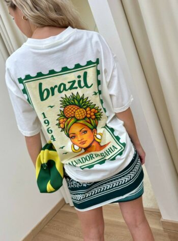 Shop Online T-shirt panna stampa francobollo Brazil HaveOne
