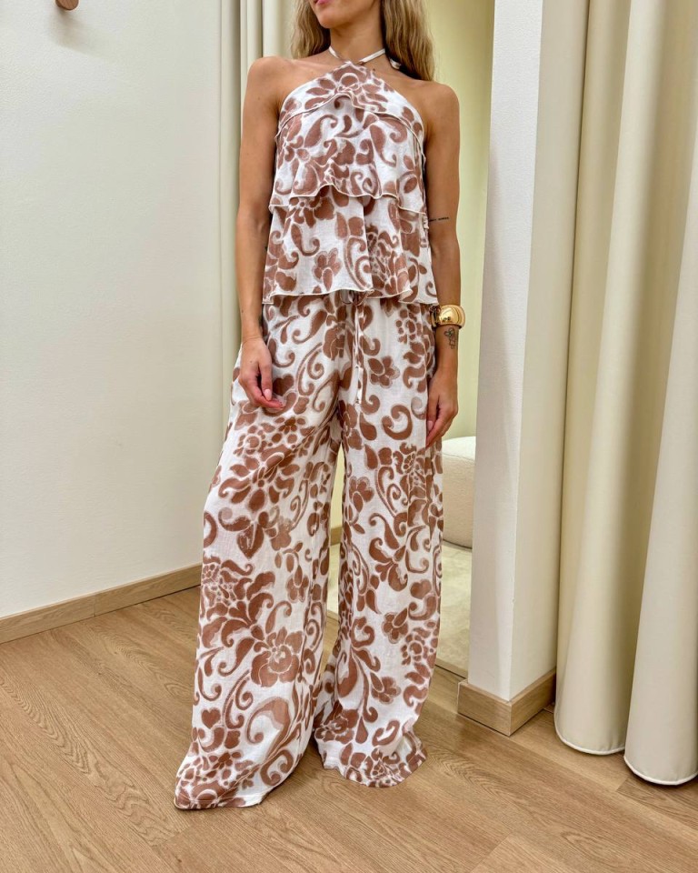 Pantalone bianco fantasia floreale cioccolato HaveOne Shop Online Pantalone bianco fantasia floreale cioccolato HaveOne