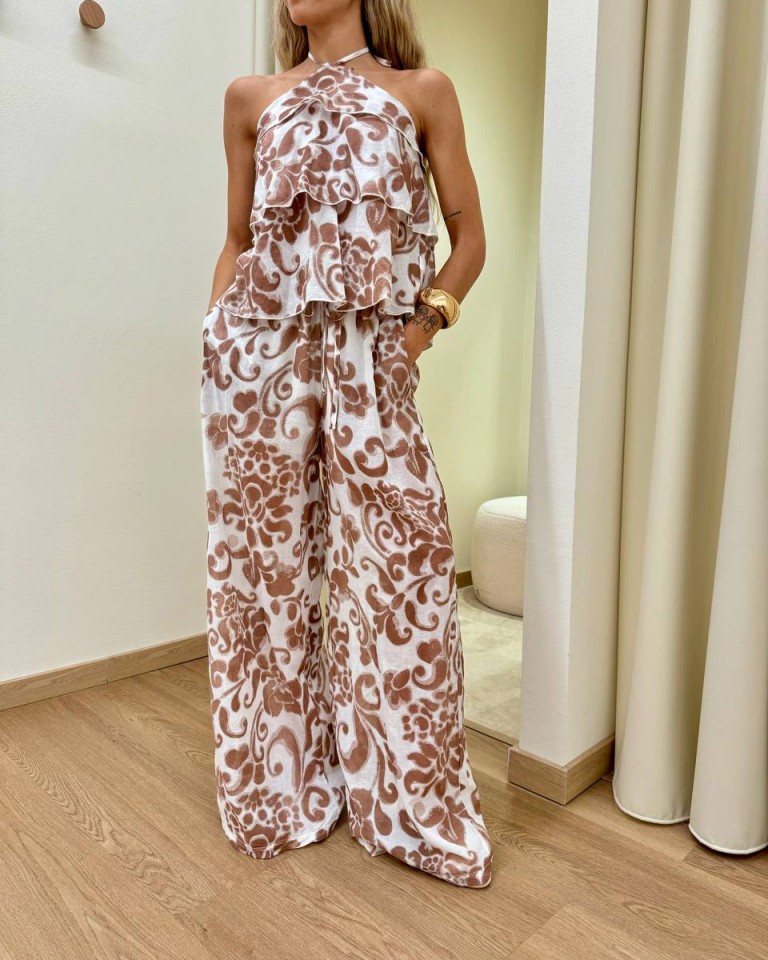 Pantalone bianco fantasia floreale cioccolato HaveOne Shop Online Pantalone bianco fantasia floreale cioccolato HaveOne