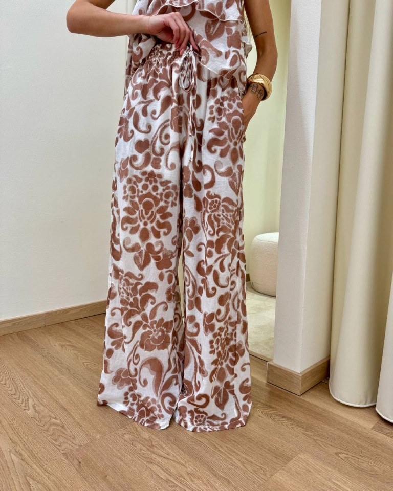 Pantalone bianco fantasia floreale cioccolato HaveOne Shop Online Pantalone bianco fantasia floreale cioccolato HaveOne