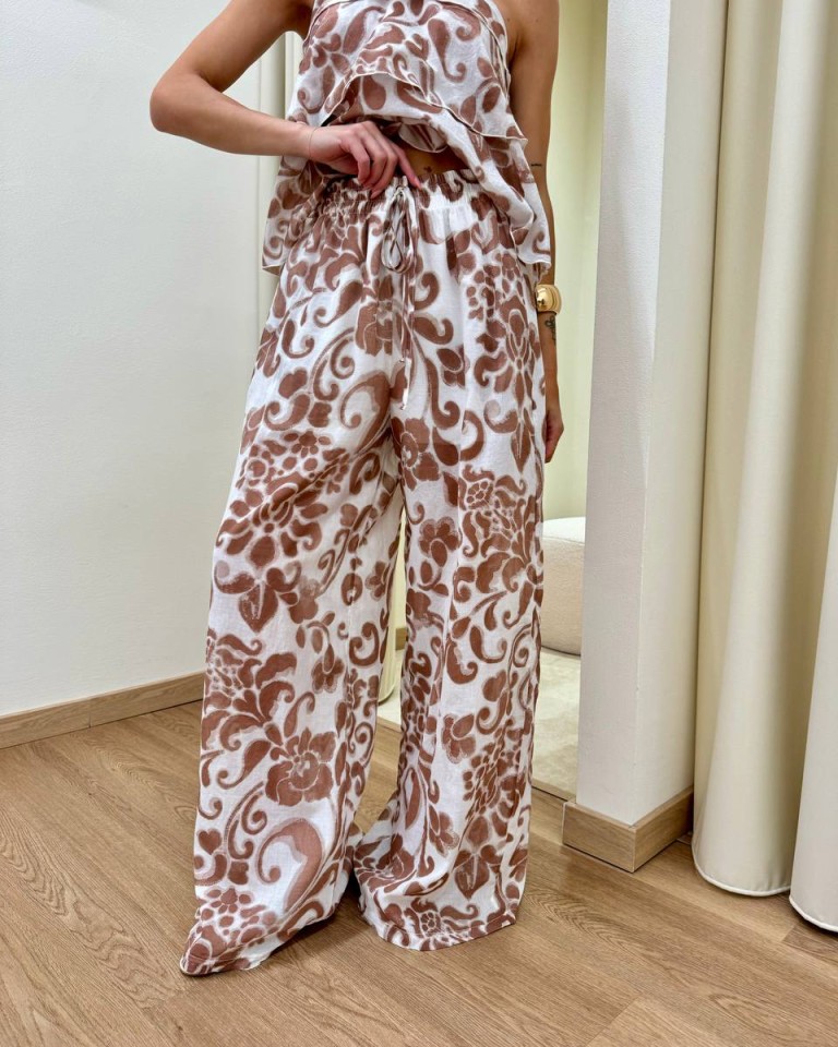 Pantalone bianco fantasia floreale cioccolato HaveOne Shop Online Pantalone bianco fantasia floreale cioccolato HaveOne