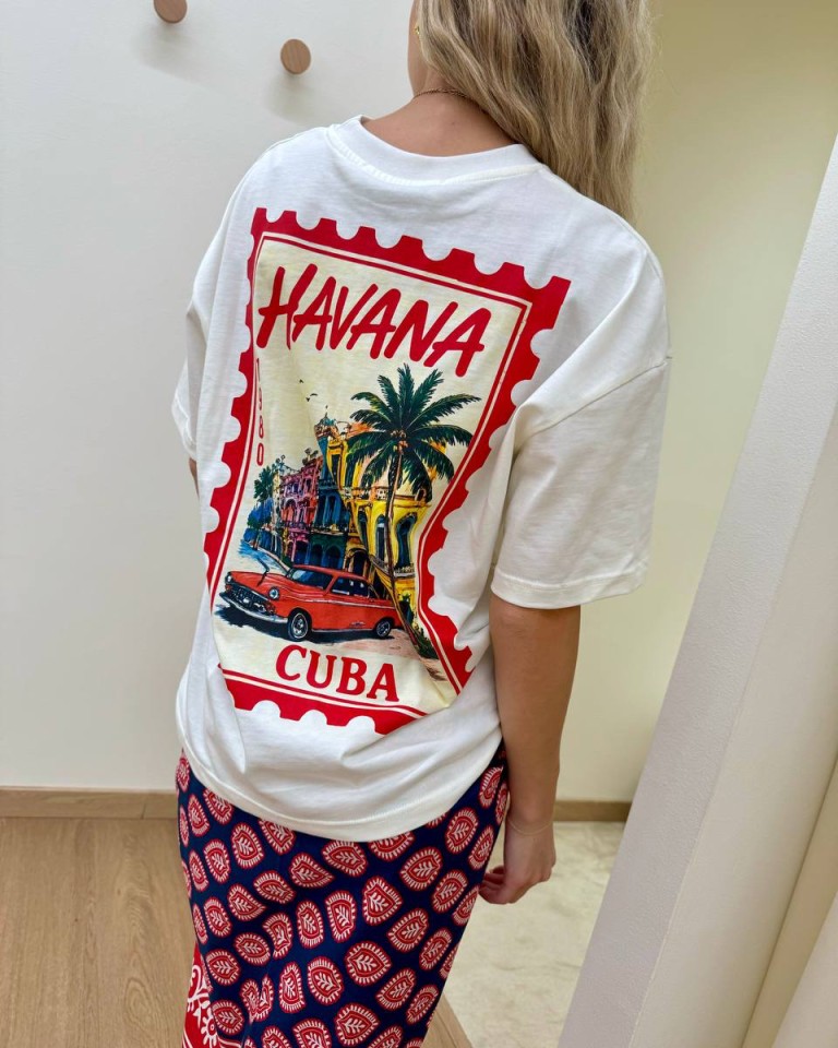 T-shirt panna stampa francobollo Havana HaveOne Shop Online T-shirt panna stampa francobollo Havana HaveOne