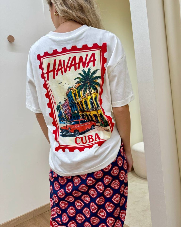 T-shirt panna stampa francobollo Havana HaveOne Shop Online T-shirt panna stampa francobollo Havana HaveOne