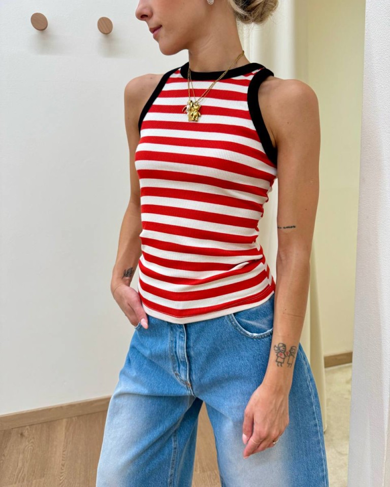 Canotta vogatore rossa e panna Vicolo Shop Online Canotta vogatore rossa e panna Vicolo