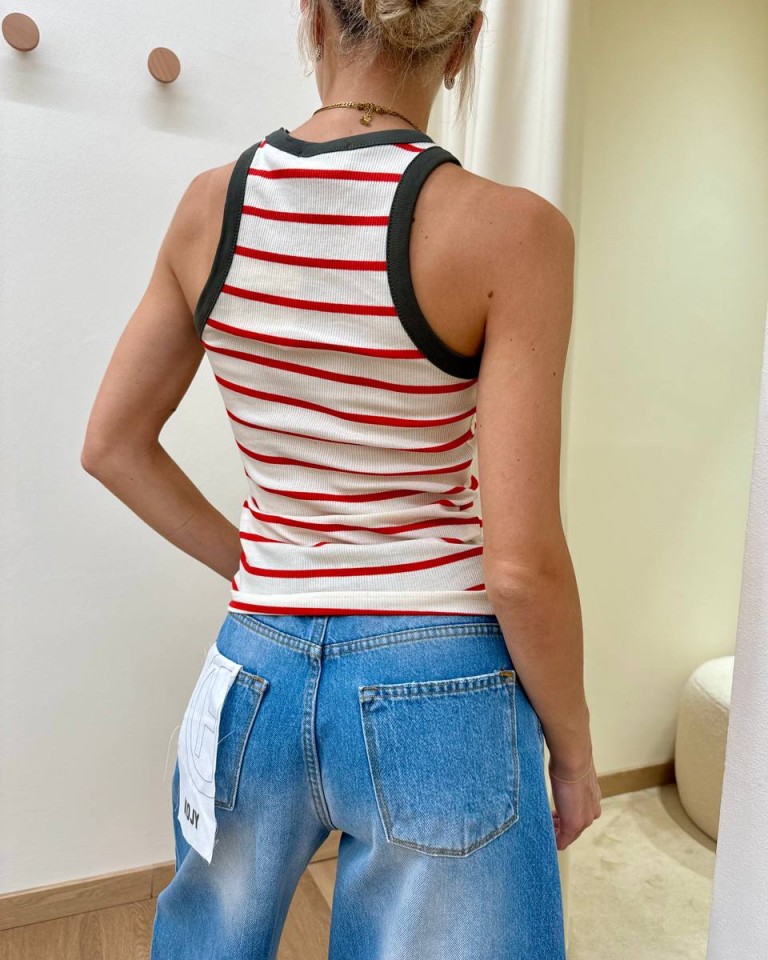 Canotta vogatore panna righe rosso con bordo militare Vicolo Shop Online Canotta vogatore panna righe rosso con bordo militare Vicolo