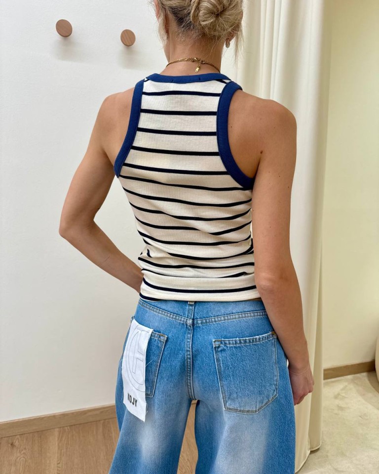 Canotta vogatore panna righe blu bordo oceano Vicolo Shop Online Canotta vogatore panna righe blu bordo oceano Vicolo