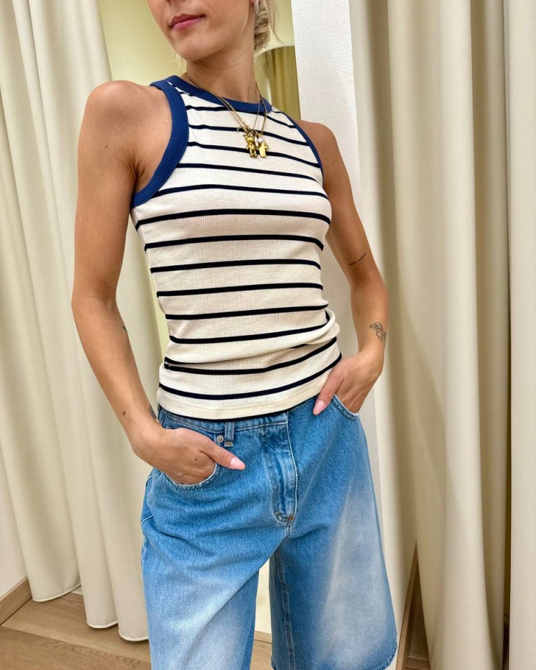 Canotta vogatore panna righe blu bordo oceano Vicolo Shop Online Canotta vogatore panna righe blu bordo oceano Vicolo
