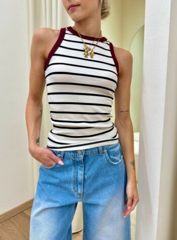 Shop Online Canotta vogatore panna righe nere bordo bordeaux Vicolo