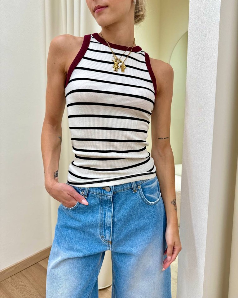 Canotta vogatore panna righe nere bordo bordeaux Vicolo Shop Online Canotta vogatore panna righe nere bordo bordeaux Vicolo