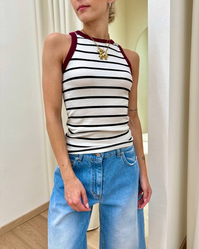 Canotta vogatore panna righe nere bordo bordeaux Vicolo Shop Online Canotta vogatore panna righe nere bordo bordeaux Vicolo