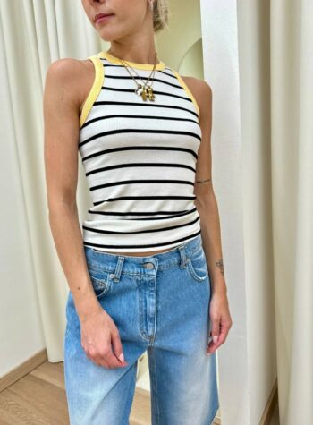 Shop Online Canotta vogatore panna righe nere bordo giallo Vicolo