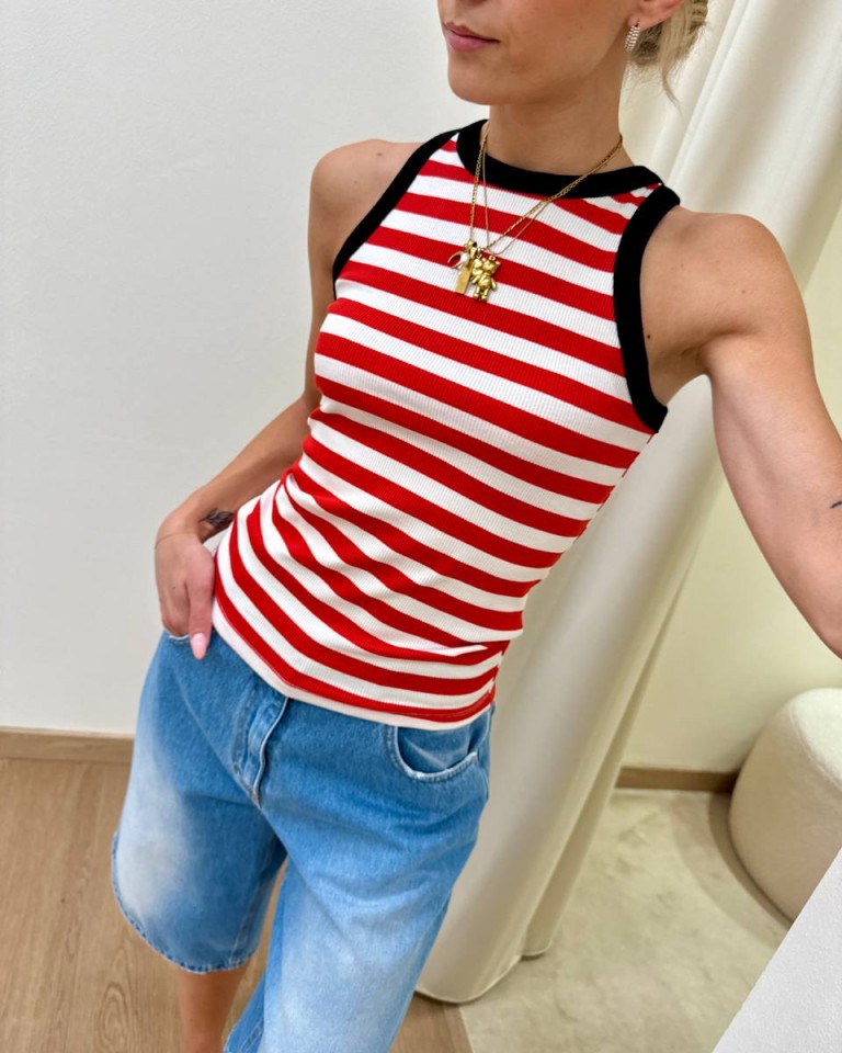 Canotta vogatore rossa e panna Vicolo Shop Online Canotta vogatore rossa e panna Vicolo