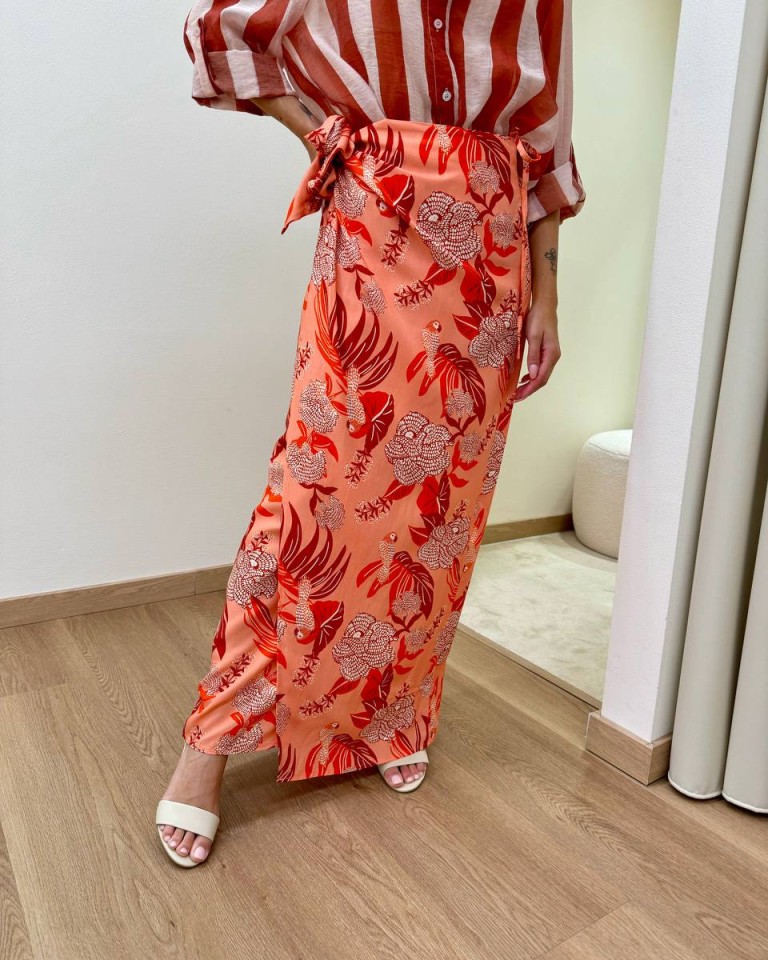 Gonna lunga pareo salmone fantasia tropicale HaveOne Shop Online Gonna lunga pareo salmone fantasia tropicale HaveOne