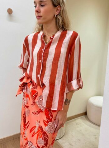 Shop Online Camicia coreana righe burro e arancio HaveOne