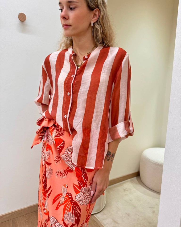 Camicia coreana righe burro e arancio HaveOne Shop Online Camicia coreana righe burro e arancio HaveOne