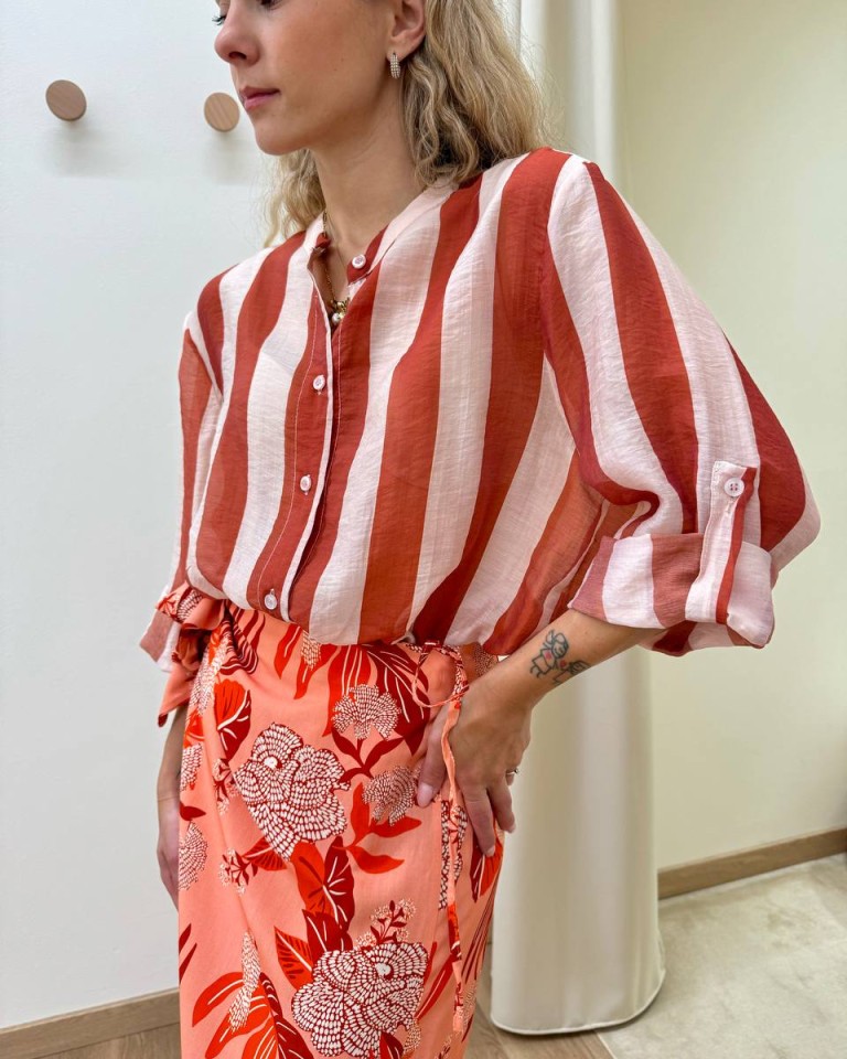 Camicia coreana righe burro e arancio HaveOne Shop Online Camicia coreana righe burro e arancio HaveOne