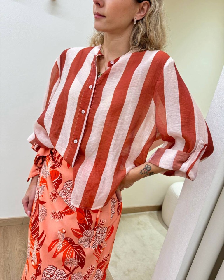 Camicia coreana righe burro e arancio HaveOne Shop Online Camicia coreana righe burro e arancio HaveOne