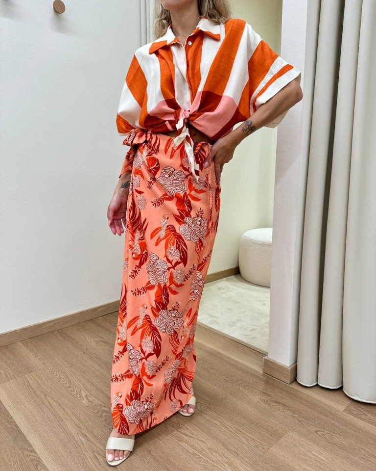 Gonna lunga pareo salmone fantasia tropicale HaveOne Shop Online Gonna lunga pareo salmone fantasia tropicale HaveOne