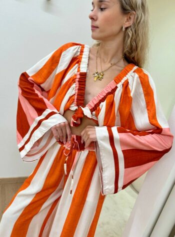 Shop Online Top corto farfalla righe rosa e arancio HaveOne