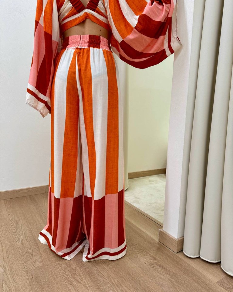 Pantalone fluido righe rosa e arancio HaveOne Shop Online Pantalone fluido righe rosa e arancio HaveOne