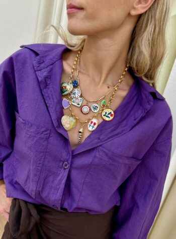Shop Online Collana doppia dorata charm mix fiori
