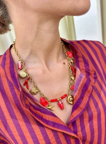 Shop Online Collana dorata charm mare rossi
