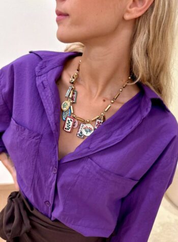 Shop Online Collana dorata targhette fiori