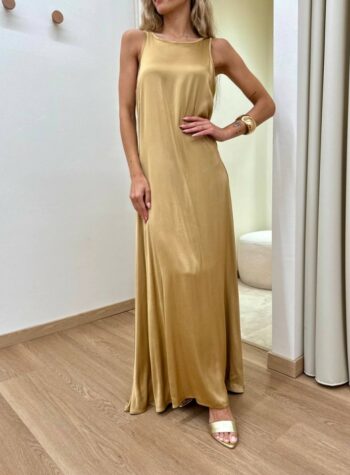 Shop Online Vestito lungo in raso cammello smanicato Vicolo