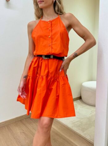 Shop Online Vestito in cotone a balze arancio Vicolo
