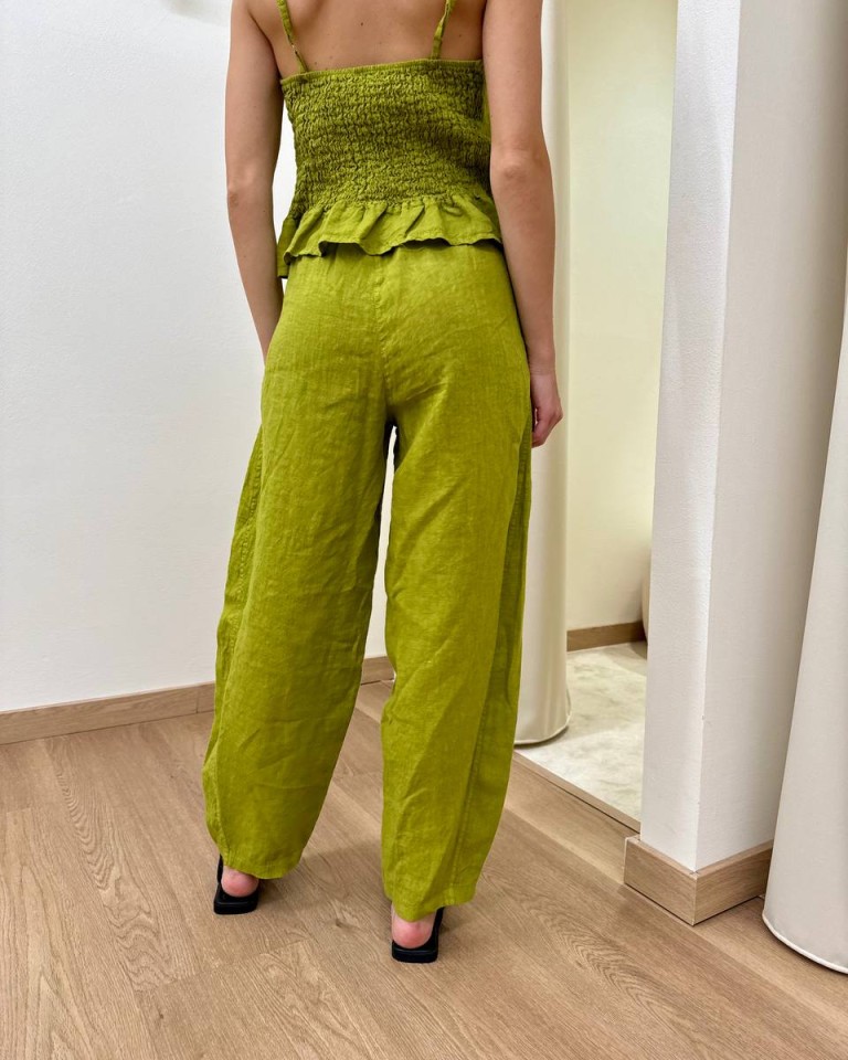 Pantalone barrel verde oliva 100% lino Susy Mix Shop Online Pantalone barrel verde oliva 100% lino Susy Mix