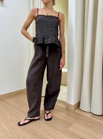 Shop Online Pantalone barrel moro in 100% lino Susy Mix