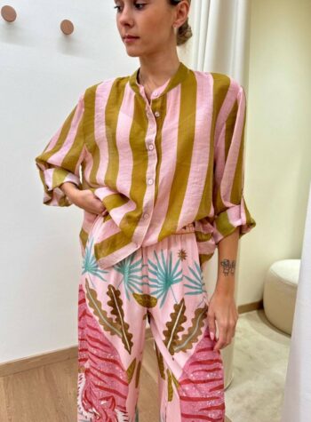 Shop Online Camicia coreana righe olio e rosa HaveOne
