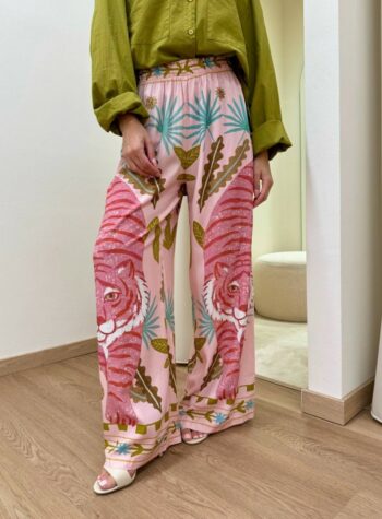 Shop Online Pantalone fluido rosa e verde tigre HaveOne