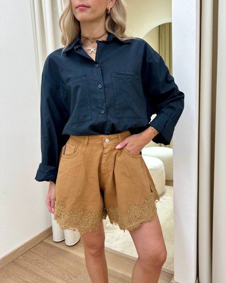 Shorts farfalla inserto pizzo cammello HaveOne Shop Online Shorts farfalla inserto pizzo cammello HaveOne