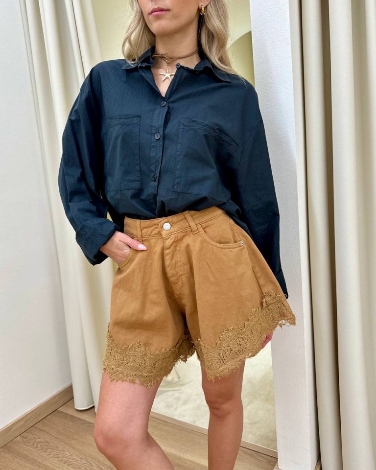 Shorts farfalla inserto pizzo cammello HaveOne Shop Online Shorts farfalla inserto pizzo cammello HaveOne