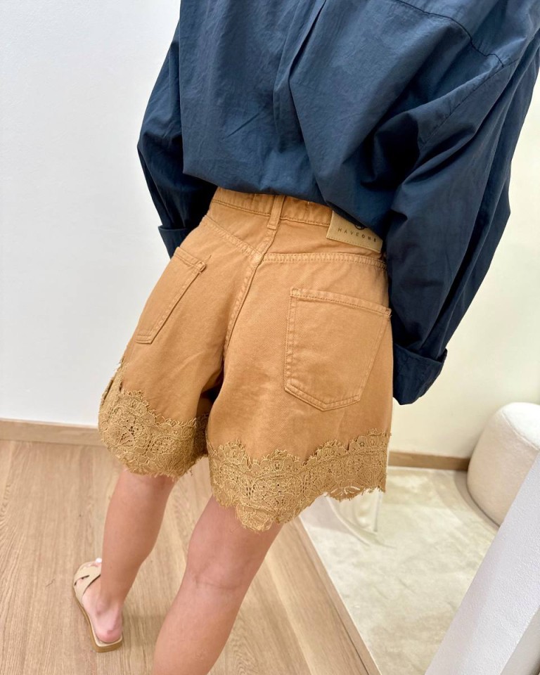 Shorts farfalla inserto pizzo cammello HaveOne Shop Online Shorts farfalla inserto pizzo cammello HaveOne