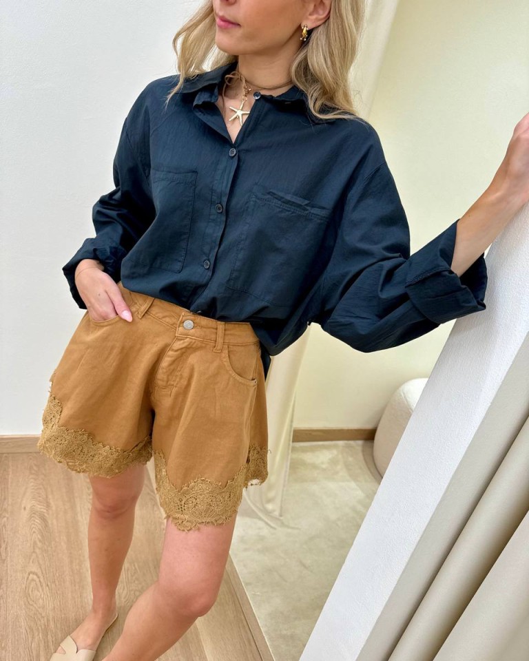 Shorts farfalla inserto pizzo cammello HaveOne Shop Online Shorts farfalla inserto pizzo cammello HaveOne