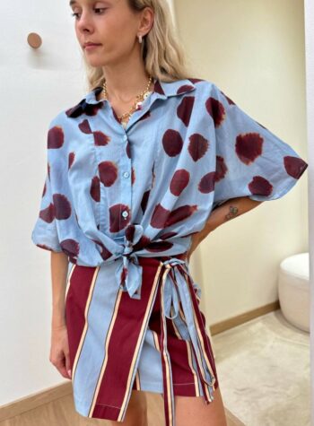 Shop Online Camicia con nodo pois carta zucchero e bordeaux Vicolo